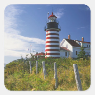 Sticker Carré USA, Maine, Lubec. Phare de West Quoddy Head
