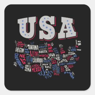 Sticker Carré USA Map Etats-Unis Amérique Amérique