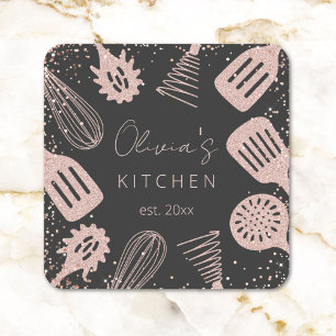 Sticker Carré Ustensiles de cuisine personnalisés avec paillette