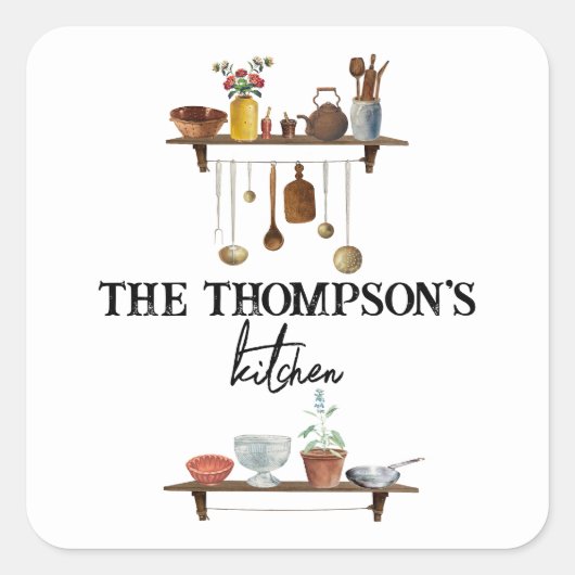 Sticker Carré Ustensiles de cuisine Retro vintage (Devant)