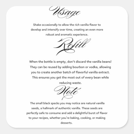 Sticker Carré Utilisation Instructions d'extraction de vanille m (Devant)