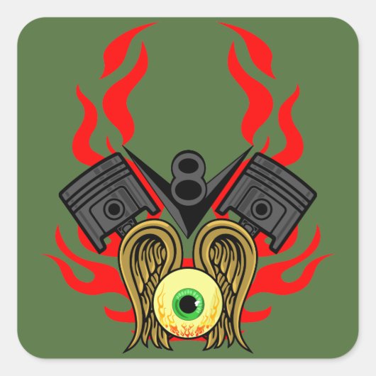 Sticker Carré V8 Piston Heads Flying Eye (Devant)