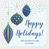 Sticker Carré Vacances de Noël en or bleu (Devant)