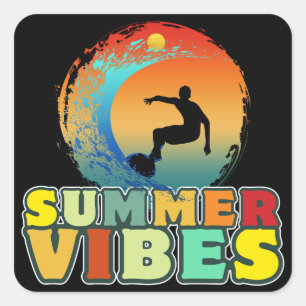 Sticker Carré vacances d'été plage surfant surfeur