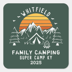 Sticker Carré Vacances en famille Camping personnalisé