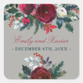 Sticker Carré Vacances florales d'hiver Noël Mariage décembre (Devant)