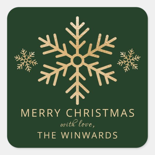 Sticker Carré Vacances Green & Gold Foil de Noël Snowflake (Devant)