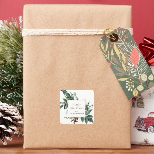 Sticker Carré vacances hiver verdure joyeux noël (vacances)