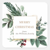 Sticker Carré vacances hiver verdure joyeux noël (Devant)