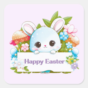 Sticker Carré Vacances Pâques Bunny