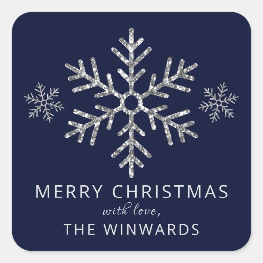 Sticker Carré Vacances Parties scintillant bleu et argent Flocon (Devant)