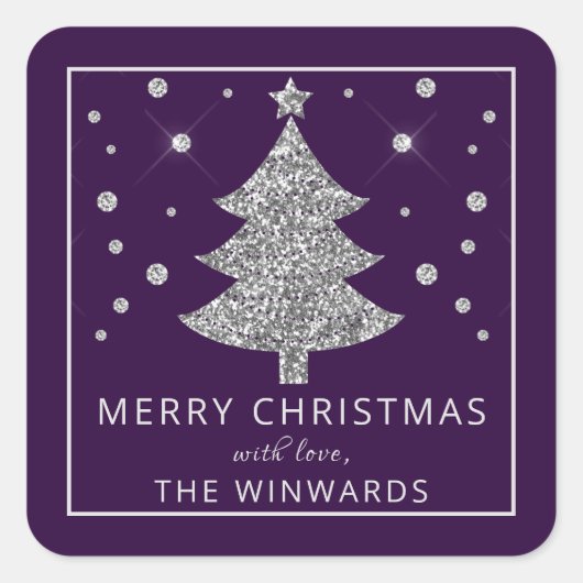 Sticker Carré Vacances Parties scintillant violet et argent Arbr (Devant)