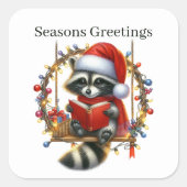 Sticker Carré Vacances raccoon Joyeuses Fêtes (Devant)
