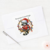 Sticker Carré Vacances raccoon Joyeuses Fêtes (Enveloppe)