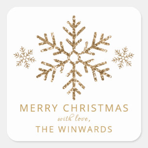 Sticker Carré Vacances White & Gold Parties scintillant Christma