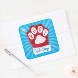 Sticker Carré Vacances WOOF mignonne Rouge Paw Chien de Noël Mit