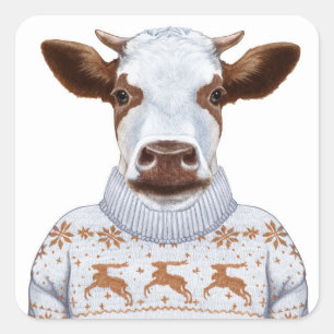 Sticker Carré Vache à chandail de Noël