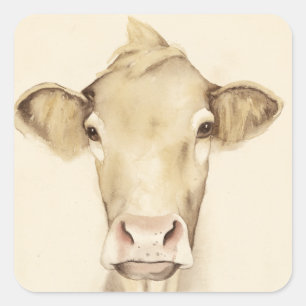 Sticker Carré Vache aux animaux   de grange d'aquarelle