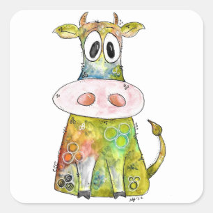 Sticker Carré Vache blanche couleur blanc mignon