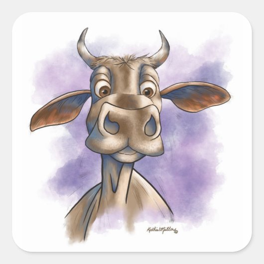 Sticker Carré Vache Brahman de dessin animé (Devant)