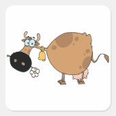Sticker Carré Vache Brown caricature (Devant)