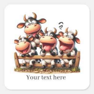 Sticker Carré Vache de campagne mignonne personnalisable