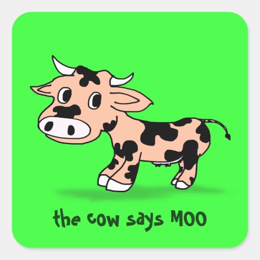 Sticker Carré Vache de dessin sur vert avec Moo (Devant)