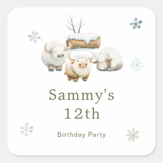 Sticker Carré Vache de l'Arctique d'hiver mignonne Douche d'anni (Devant)