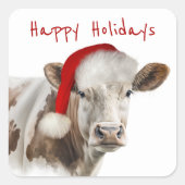 Sticker Carré Vache de Noël avec chapeau de Noël (Devant)