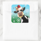 Sticker Carré Vache de Noël Moooooootiful Santa Hat (Sac)
