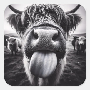 Sticker Carré Vache drôle noir et blanc