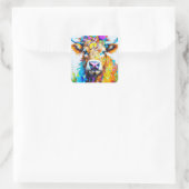 Sticker Carré Vache Florale Highland (Sac)