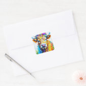 Sticker Carré Vache Florale Highland (Enveloppe)