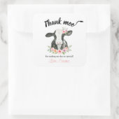Sticker Carré Vache florale rose avec vache Imprimer merci Favor (Sac)
