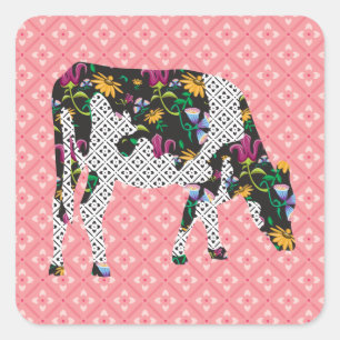 Sticker Carré Vache frisonne, koe de Friese