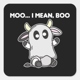 Sticker Carré Vache Ghost Cute Kawaii Halloween Moo I Mean Boo