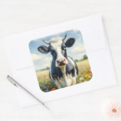 Sticker Carré Vache laitière fleur sauvage Holstein (Enveloppe)