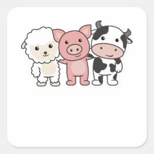 Sticker Carré Vache Mouton Cochon Ferme Animaux sucrés