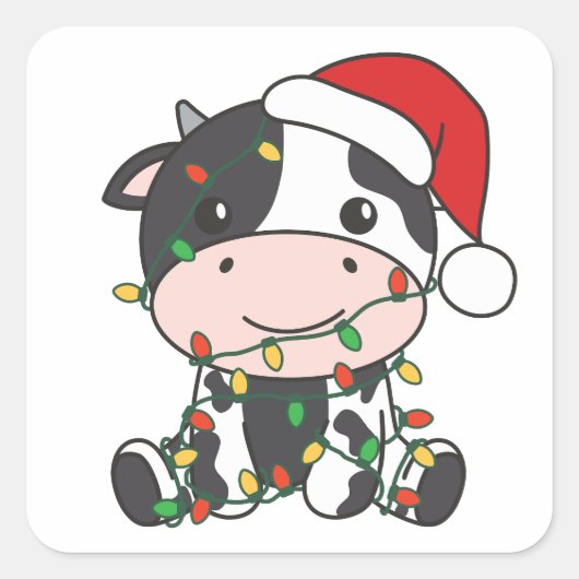 Sticker Carré Vache Noël Animaux d'hiver Vaches de vacances (Devant)