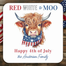 Vache patriotique Joyeux 4 juillet Rouge Blanc Ble