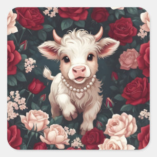 Sticker Carré Vache rose des Highlands rose rouge