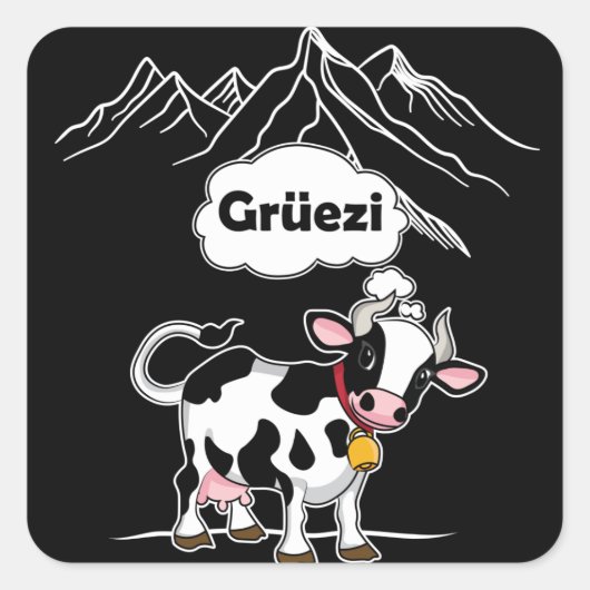 Sticker Carré Vache suisse - Grüezi - Suisse Voyage (Devant)