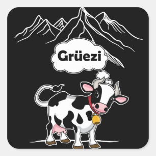 Sticker Carré Vache suisse - Grüezi - Suisse Voyage