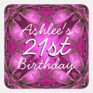 Sticker Carré Vaches magenta et rose 21e anniversaire Nom person