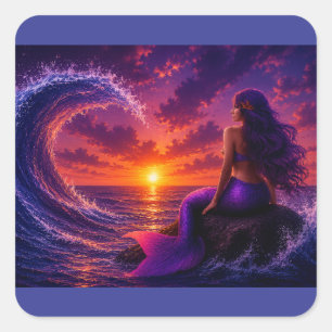 Sticker Carré Vague de sirène mystique Fantaisie Coucher de sole