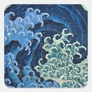 Sticker Carré Vague féminine de Hokusai Océan Vintage 