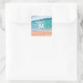 Sticker Carré Vagues de plage, Monogramme blanc en cercle (Sac)