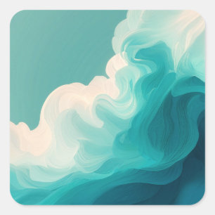 Sticker Carré Vagues fluides sarcelle et blanc Abstraites