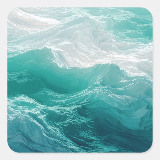 Sticker Carré Vagues océaniques turquoise abstraites de rêve (Devant)