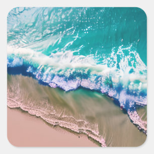 Sticker Carré Vagues turquoise sur une plage de sable